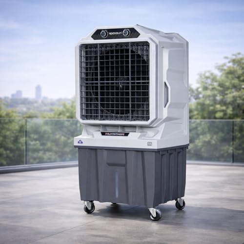 Image of ROCKSUN Hummer Desert Air Cooler | 135L Water Tank | 21+ Inch Fan | 4800 m /h Powerful Air Flow | Honeycomb Cooling Pads | Auto Swing | 350W Energy |750 ft | Heavy Duty Portable Cooler (Grey)