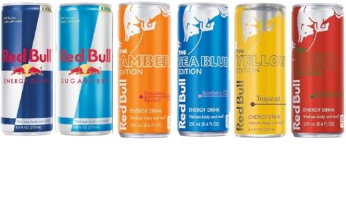 Red Bull Energy Drink Variety Pack : Original, SugarFree, Blue, Yellow, Red, Peach, 8.4fl.oz (Pack of 24)