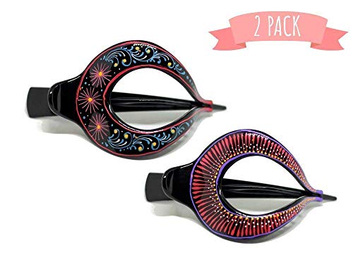 Hair Barrette Hand Painted Hair Clips. Styling For Women And Girls. This Attractive Hair Accessory Can Be Used As A Ponytail Holder Or A Hair Grip. For Thick Or Thin Hair. 2 Pcs Uniquely Hand Crafted #TOP2