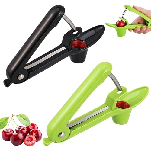 2 Piezas Deshuesador De Cerezas Y Aceitunas Con Polo De Acero Inoxidable Y Copa Del Soporte De Silicona Suave Exprimidor De Cerezas Y Aceitunas Para Hacer Mermeladas Y Jugo Verde, Negro
