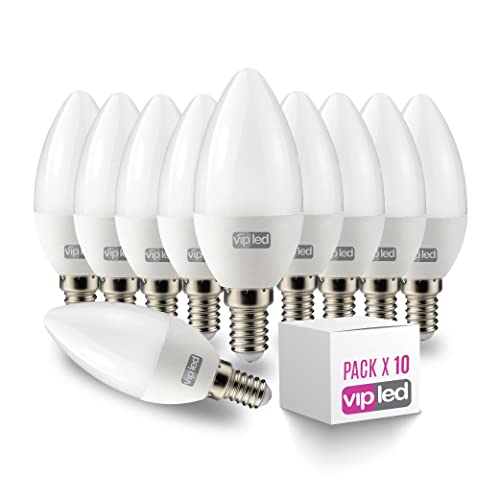 VIPLED - SET di 10 LAMPADINE LED - CANDELA C37 E14 - 8.5W EQUIVALENTI A 60W DELLA LAMPADINA TRADIZIONALE - LUCE FREDDA 6000K - 800 LUMEN