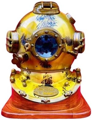 Commando Scuba Diving Helmet ~ Mark V 18" Inch Scuba Diving Helmet with Wooden Base ~ Maritime Ship's Decorative Helmet ~ Best décor Gift