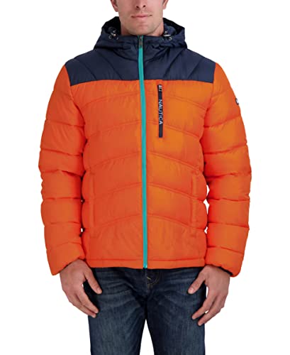 Image of Nautica Men's Midweight Quilted Faux Memory Puffer Jacket -Adjustable Hood Insulated Winter Coat