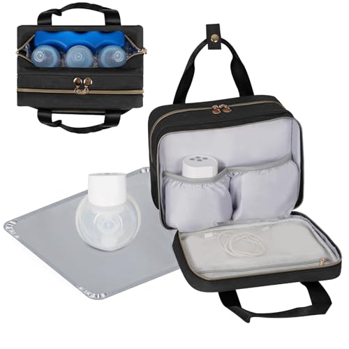 Image of PHOEBUS BABY Wearable Breast Pump Bag with Insulated Breastmilk Cooler - Compatible with Momcozy/Willow/Elvie/Spectra/Medela, Portable Pumps Carrying Case with Waterproof Mat for Working Mom