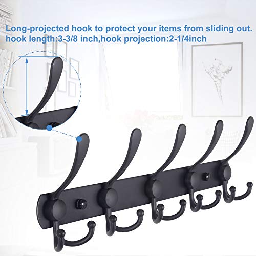 Webi Coat Rack Wall Mounted,5 Tri Hooks For Hanging,Hook Rack,Hook Rail,Coat Hanger Wall Mount For Jacket,Clothes,Hats,Towel,Black,2 Packs #TOP3