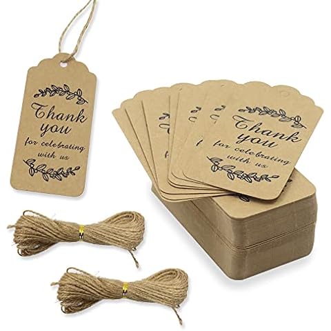 Thank You for Celebrating with Us Tags, Brown Paper Gift Tags with 66 Feet String, Vintage Hang Paper Labels for Wedding Favor, Birthday Party, Craft Decoration (No Hollow) Cover