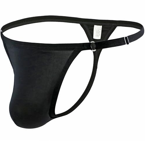 Men's G-string Sexy Low rise adjustable free size Breathable funny soft ice-silk T-Back 2-Pack3