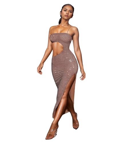 Image of PORRCEY Women's Sexy Rhinestone Mesh See Through Party Night Prom Dress