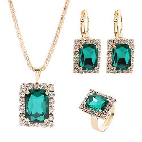 andy coolJewelry Set Imitation Crystal Crystal Necklace Earrings Ring Set Vintage Pendant Jewelry Three-Piece Set Gifts For Women,Green Useful and Practical