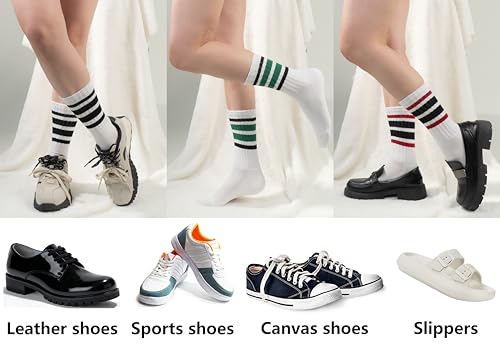 Image of BomKinta Striped Crew Socks Women - Retro Novelty Socks - Stretchy Casual Athletic Cotton Gifts Sock Size 5-10
