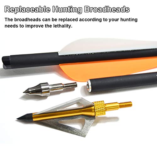 VNAKER 20 Inch Carbon Crossbow Bolts 12 Pack and Hunting Broadheads 6 Pack, Carbon Crossbow Arrows for Hunting and Outdoor Practice(Orange) - Thumbnail 6