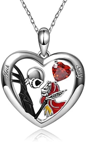 Jack and Sally Pendant Necklace for Halloween Valentines Day Gift, Heart Crystal Pendant Necklace The Nightmare Before Christmas Jewelry Gift