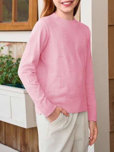 Image of Haloumoning Girls Knit Sweaters Casual Long Sleeve Textured Pullover Tops Kids Loose Fit Comfy Fall Clothes 5-14 Years