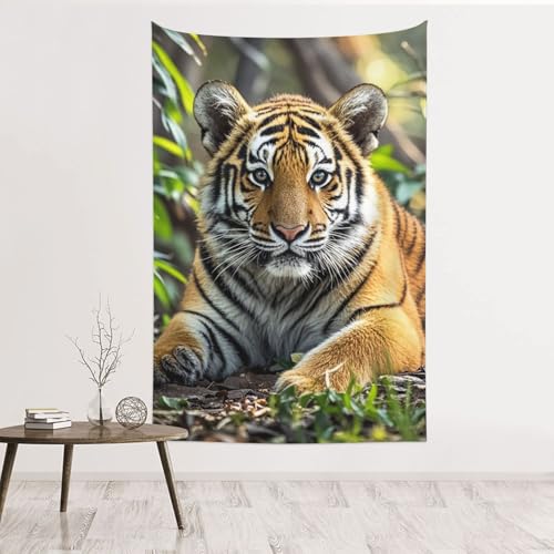 Tapisserie murale tigre 152x101 cm drapé velours de pêche chambre