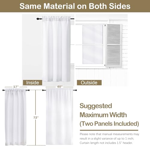 Image of Pure White Curtains for Bedroom 72 Inches Long 2 Panels Set, Solid Thermal Insulated Light Filtering Window Curtains for Living Room, Dual Rod Pocket Soft Window Drapes, 2x40Wx72L Inches