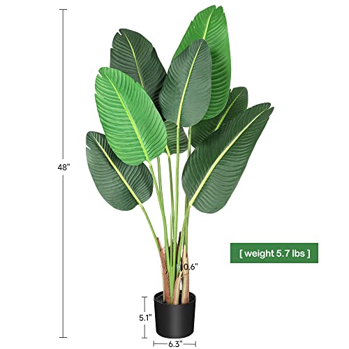 Amyove 48 inchs Artificial Tree Bird of Paradise with 8 Trunks, 4 Feet Faux Plant Fake Banana Tree Plant with Pot for Home, Decor, Indoor, Outdoor, Living Room, Office-1Pack (48"-1Pack)