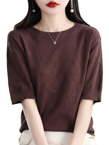 [ビーエヌワン セレクト] ニット 半袖 レディース 春 夏 秋 服 きれいめ セーター 透かし編み コットン トップス 婦人服 30代 40代 50代 茶 色 ブラウン BN286 BRN XLの商品画像（Amazon）