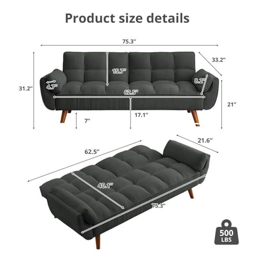 Image of Tarantino 3-Seater Convertible Sofa Cum Bed | Modern Tufted Upholstered Folding Sleeper Sofa for Living Room | High-Density Foam Comfort | Space Saving Couch Bed for Home (Charcoal Grey)