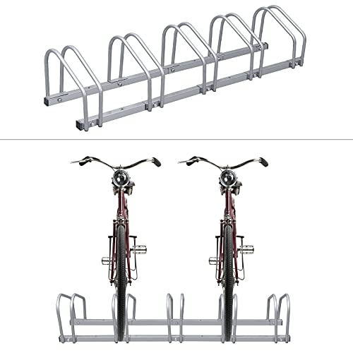 Joparri Râtelier à vélo pour 5 vélos, largeur de pneu de 35 à 55 mm, support multiple, support de sol, support de vélo, montage au sol, montage mural au sol, peu encombrant, galvanisé