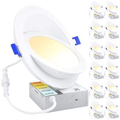 Ensenior 12 Pack 6 inch LED Eyeball Recessed Lighting, 360°+90° Rotatable and 2700K-5000K Selectable, Dimmable Gimbal Recessed Lights, Canless Angled Adjustable Ceiling Downlight, 1300LM, 13W=115W-FCC