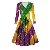 Boho Maternity Dress,Fashion Carnival Print Dresses Long-Sleeve V-Neck A-Line Wrap Sexy Novelty Pocket Dress（03-Purple,Small）