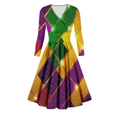 Boho Maternity Dress,Fashion Carnival Print Dresses Long-Sleeve V-Neck A-Line Wrap Sexy Novelty Pocket Dress（03-Purple,Small）