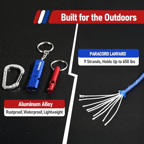 Emergency Whistle Set – 6 Aluminum Whistles, 3 Paracord Lanyards, 3 Carabiners for Camping, Hiking, Fishing, Hunting & Survival. Loud Safety Rescue Signaling for Marine Boat Lifeguard - Image 6