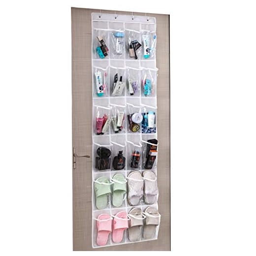 Umi. by Amazon - Zapatero colgante, organizadores de zapatos para puerta, 24 bolsillos y 4 ganchos, blanco y transparente