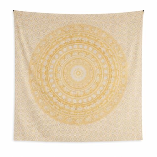 Image of Craft Trade 50x60 Inches Psychedelic Yellow Cotton Mandala Ombre Wall Hanging Tapestry