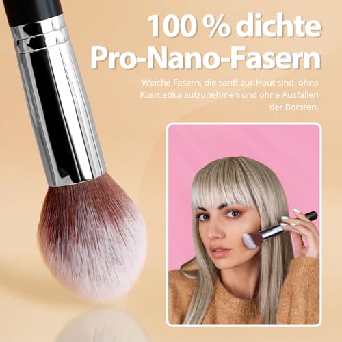 BEAKEY Makeup Pinsel Foundation Blending Face Powder Blush Lidschatten -Sets mit Schwamm und Reinigungsei (10+2pcs mit schwarzem Pinseletui)