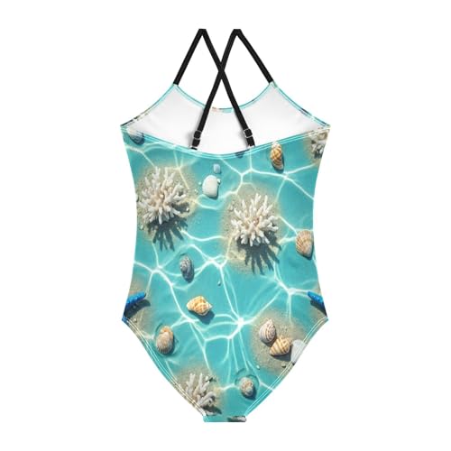 Girl Bathing Suits Beach Bathing Suit 3-10 Y with Adjustable Shoulder Strap, Underwater Beach Scenes Sand2