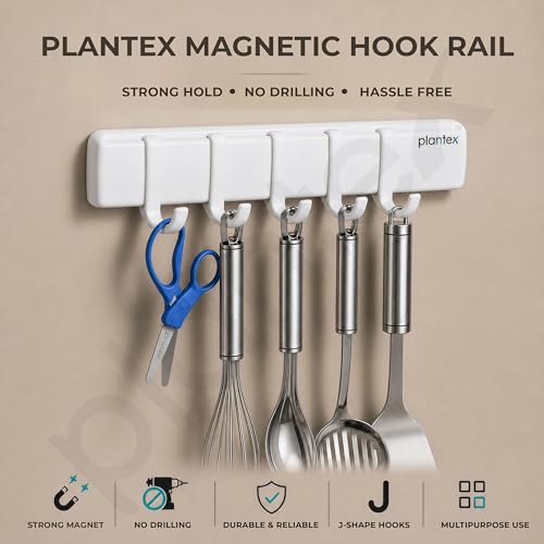Image of Plantex Folding Towel Rack with Magnetic Hook Rail /Stainless Steel 24 Inch Towel Holder with 5 ABS J-Shape Hooks for Bathroom /Wall Mounted Towel Stand for Clothes - Chrome