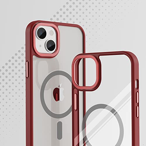 Image of Vaku Luxos Clear Armor MagPro for iPhone 14 Plus Cover Case, Shockproof, Scratch Resistant, Slim, Thin, Military-Grade Metal Ring Camera Protection, Compatible with MagSafe Back Cover - Red