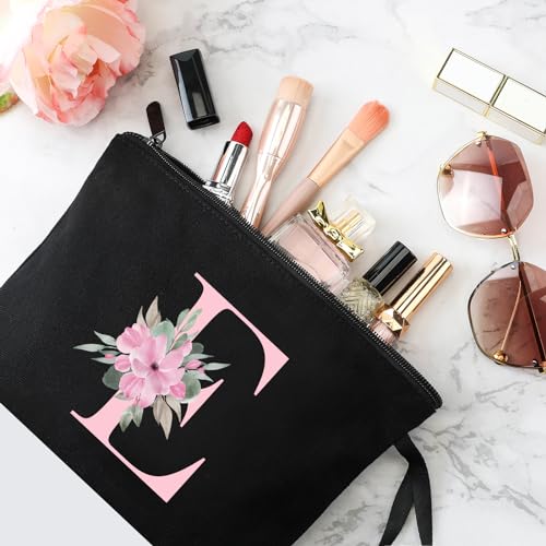 Image of Vavabox A-Z Personalized Makeup Bag, Birthday Gifts for Women Mom, Gifts for Best Friend, Bride Bridesmaid Cosmetic bag (E, 02-Black)