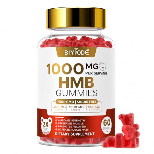 BIYODE HMB Gummies for Women 1000mg HMB: 1500mg L-Leucine 500mg L-Glutamine Muscle & Bone Support with Calcium Sugar-Free Non-GMO Strawberry Flavor 60 Gummies