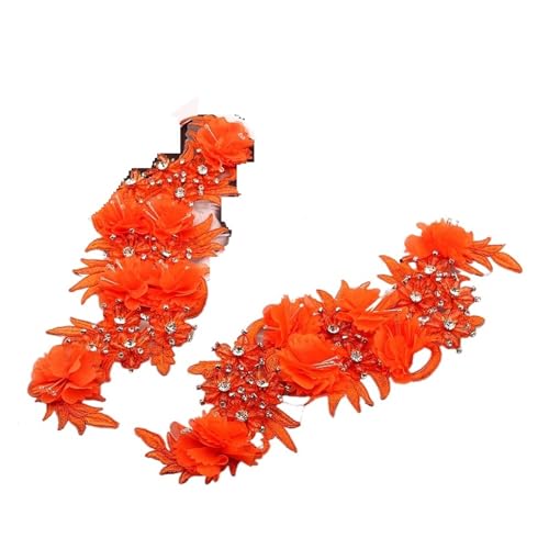Apliques de encaje con bordado de abalorios Calcomanías de lentejuelas con cuentas, tela encaje flores espejo, vestido noche, apliques delanteros, pecho y espalda, decoración parches(C 1Pair)