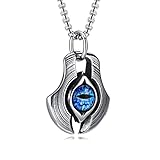 MPRAINBOW Men's Stainless Steel Dragon Necklace Greek Blue Dragon Evil Eye Axe Casting Dog Tag Penda