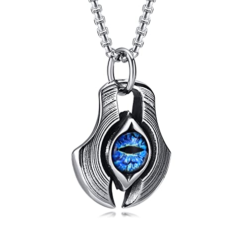 Mprainbow Men's Stainless Steel Dragon Necklace Greek Blue Dragon Evil Eye Axe Casting Dog Tag Pendant Amulet Necklace #TOP15