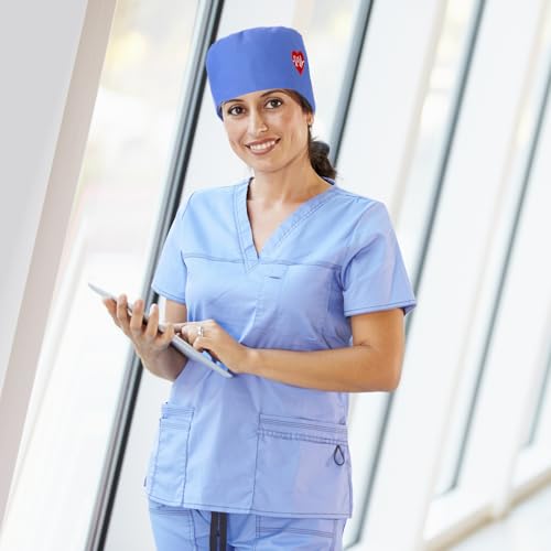 Image of 8 Pcs Satin Lined Scrub Caps, Nurse Hats with Buttons Sweatband, Adjustable Ponytail Surgical Caps for Women
