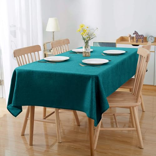 WAITER TREE Table Cloth Rectangle Table Cover 118x57 Inch Faux Linen Wrinkle Free and Waterproof Teal Green Camping Graduation Rectangle Indoor Outdoor Tablecloth for Party by WAITER TREE - Image 2