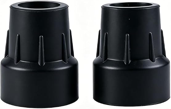Cane Tips 1 Inch - 2 Pack Heavy Duty Rubber Replacement Tips for Walking Canes, Non-Slip Crutch Tips with Metal Insert, Premium Natural Rubber, Shock Absorbing Cane Feet for 1" Diameter Sticks Black