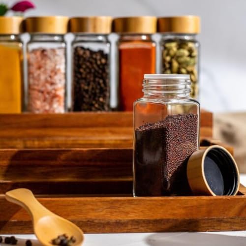 Image of Ash & Roh Salt & Pepper Glass Jar Spice Holder Dispensers Oregano and Chilly Flakes Dispenser Shaker Masala jar Spice Container Square (120 ML Each Bottle) (8)