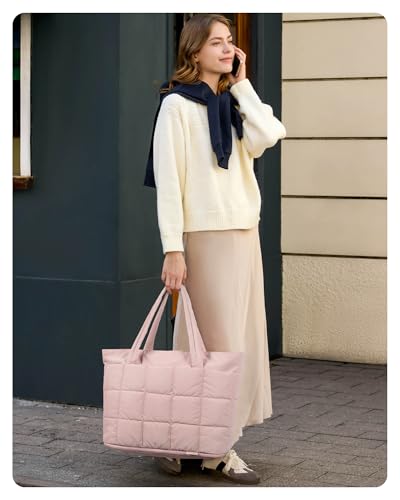 Image of BAGSMART Expandable Tote Bag for Women, Puffer Work Tote Handbag, Quilted Carry On Bag for Travel Gym