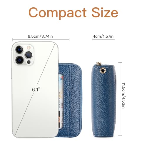 Image of GOIACII Small Wallet for Women RFID Blocking Credit Card Holder Ladies Compact Purse Zip Around Wristlet Vegan Leather Blue