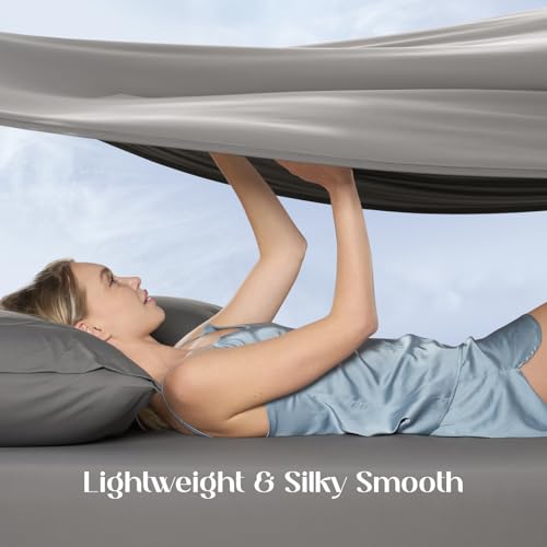 Dream Valley Cooling Sheets Queen Size, Cooling Fitted Breathable Bed Sheets & Flat Sheet with 2 Pillowcases-4 PCS for Night Sweats & Hot Sleepers, Q-Max >0.45 Aerocool, Deep Pocket 16",Gunmetal — view 4