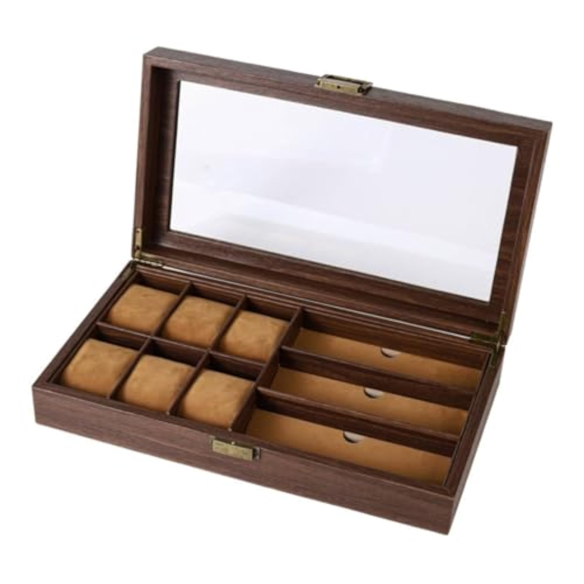 Leather Watch and Glasses Storage Box with Cushioned Slots