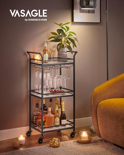 image for VASAGLE Bar Cart, Home Bar Serving Cart, Small Bar Cart with 3-Tier Sh
