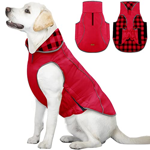 Abrigo para perros de invierno, chaqueta cálida a prueba de viento, abrigo de invierno para perros, chaleco cálido para mascotas, ropa impermeable para mascotas, ropa para mascotas, rojo XXL Cover