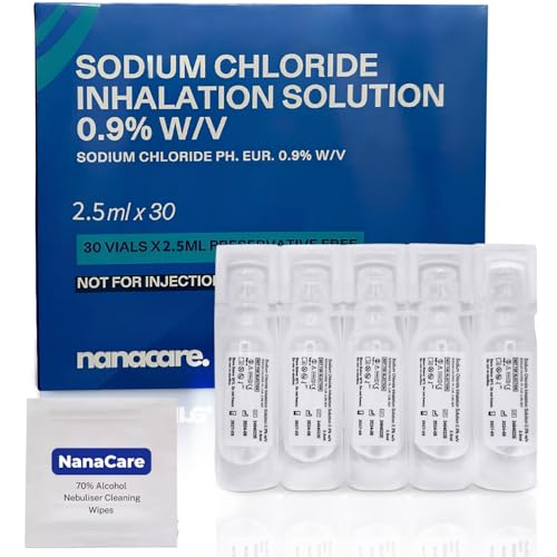 Sterile NaCl 0.9% Saline Solution for Inhalation 30 × 2.5 ml Ampoules + 10 Cleaning Wipes Isotonic Saline for Nebulizer & Inhaler Inhaler for Adults Preservative-Free