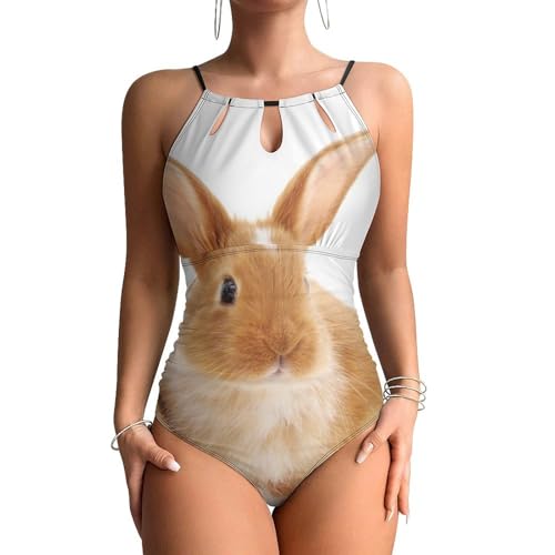 Maillots de bain une pièce femme imprimé lapin brun mignon style monokini beachwear gainant